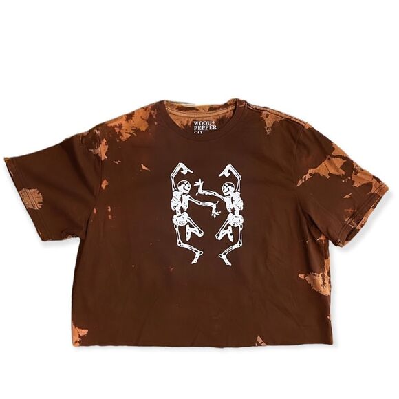 NWT Wool + Pepper Co. Tie Dye Dancing Skeletons Boxy Boyfriend Tee - Picture 1 of 4